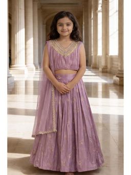 devils n angels - Purple Pleated Traditional Lehenga with Choli and Dupatta