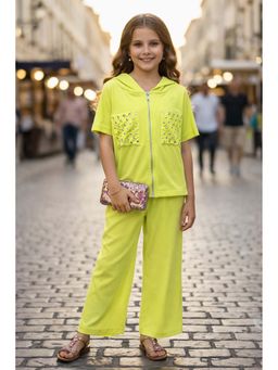 devils n angels - Neon Green Ribbed Hooded Co-Ord Set