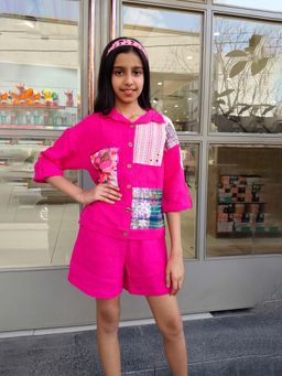 devils n angels - Girls Pink Patchwork Cotton Co-Ord Set