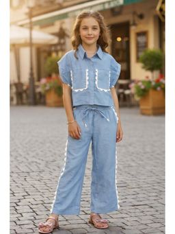 devils n angels - Girls Casual Sky Blue Co-Ord Set with Lace Trim