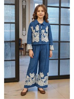 devils n angels - Blue Embroidered Top and Pants Girls
