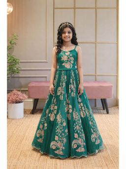 devils n angels - Teal Floral Printed Hand Work Lehenga with Choli and Dupatta