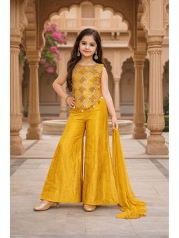 devils n angels - Yellow Printed Embroidered Tassel Sharara With Top & Dupatta