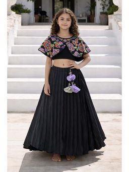devils n angels - Black Multi-Color Embroidered Cape Top & Lehenga