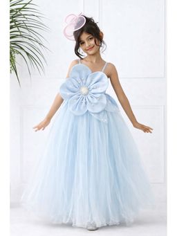 devils n angels - Sky Blue 3D Floral Net Lehenga With Top