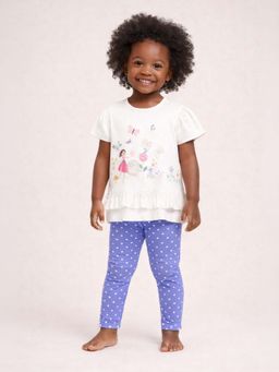 Mi Arcus - Cotton Printed Top With Polka Dots Leggings Multi-Color