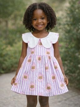 Mi Arcus - Cotton Printed Collared Sleeveless Frock Lavender