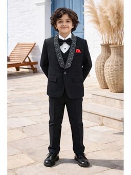 devils n angels - Black Waist Coat Tuxedo Jacket With Pant Shirt & Bow Pocket Square