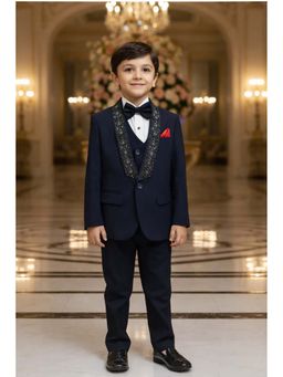 devils n angels - Navy Waist Coat Tuxedo Jacket With Pant Shirt & Bow Pocket Square