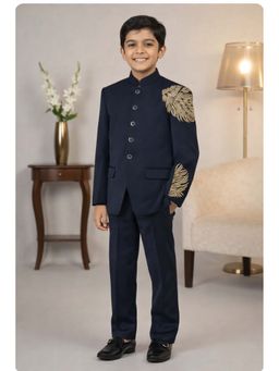 devils n angels - Navy Lion Sequin Embroidered Coat With Pant