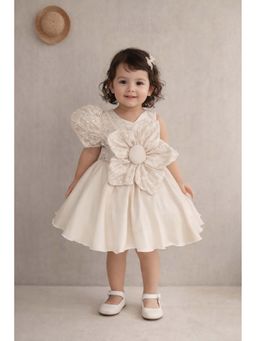 devils n angels - Cream Princess Shimmer One-Shoulder Birthday Frock
