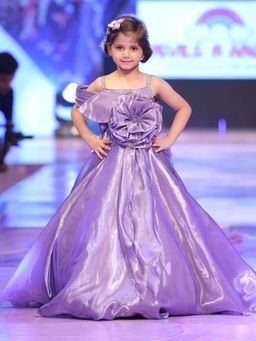 devils n angels - Designer Purple Full Flare Style Birthday Gown For Girls