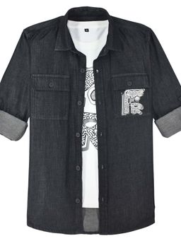 CAVIO - Boys Full Sleeves Denim Shirt With Chest Pockets