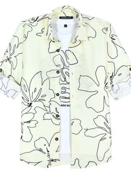 CHARCHIT - Boys Full Sleeves All-Over Floral Printed Shirt With T-Shirt