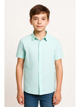 CHARCHIT - Boys Embroidered Short Sleeve Casual Shirt Green