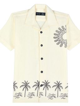 CAVIO - Boys Half Sleeves Printed Shirt Cream