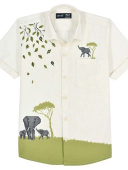 CAVIO - Boys Nature-Inspired Placement Print Shirt Green