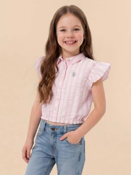 U.S. POLO ASSN. - Girls Vertical Striped Regular Fit Top Pink