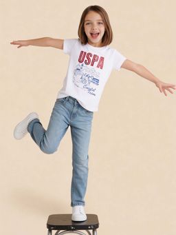 U.S. POLO ASSN. - Girls Brand Pattern Regular Fit T-Shirt White