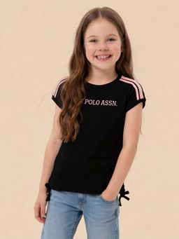 U.S. POLO ASSN. - Girls Brand Ruched Regular Fit T-Shirt Black