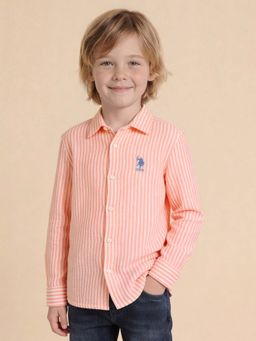 U.S. POLO ASSN. - Kids Boys Vertical Striped Seersucker Shirt Orange
