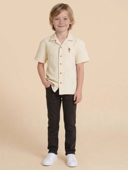 U.S. POLO ASSN. - Kids Boys Self Design Floral Dobby Shirt Yellow