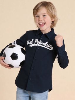 U.S. POLO ASSN. - Kids Boys Brand Printed Oxford Shirt Blue