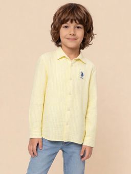 U.S. POLO ASSN. - Kids Boys Vertical Striped Seersucker Shirt Yellow