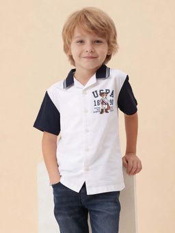 U.S. POLO ASSN. - Kids Boys Graphic Brand Printed Oxford Shirt White