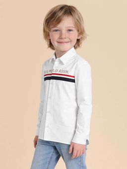 U.S. POLO ASSN. - Kids Boys Solid Stripe Detail Regular Fit Shirt White