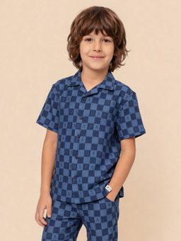 U.S. POLO ASSN. - Kids Boys Chequer Brand Printed Dobby Shirt Blue