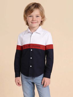 U.S. POLO ASSN. - Kids Boys Colorblocked Brand Oxford Shirt White