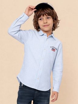 U.S. POLO ASSN. - Kids Boys Vertical Striped Oxford Shirt Blue