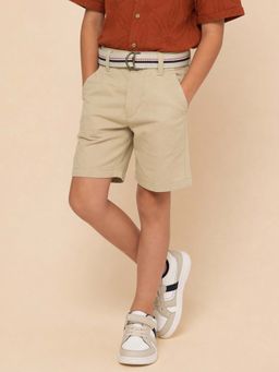 U.S. POLO ASSN. - Kids Boys Mid Rise Relaxed Fit Shorts With Belt Beige