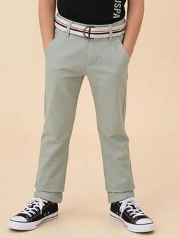 U.S. POLO ASSN. - Kids Boys Dobby Slim Fit Trousers With Belt Green