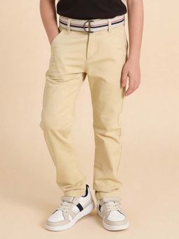 U.S. POLO ASSN. - Kids Boys Dobby Slim Fit Trousers With Belt Beige