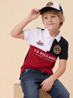 U.S. POLO ASSN. - Kids Boys Colorblock Brand Embroidered Regular Fit Polo Shirt Red