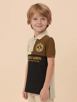 U.S. POLO ASSN. - Kids Boys Colorblock Brand Embroidered Regular Fit Polo Shirt Beige