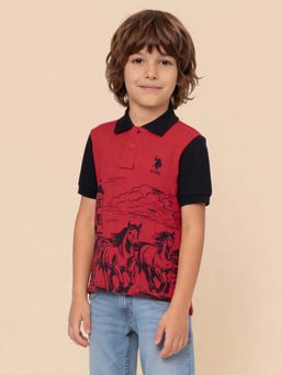 U.S. POLO ASSN. - Kids Boys Graphic Printed Regular Fit Polo Shirt Red