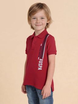 U.S. POLO ASSN. - Kids Boys Textured Brand Stripe Regular Fit Polo Shirt Red