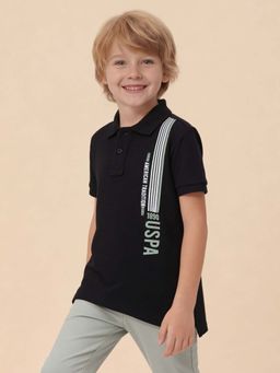 U.S. POLO ASSN. - Kids Boys Textured Brand Stripe Regular Fit Polo Shirt Black