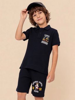 U.S. POLO ASSN. - Kids Boys Graphic Brand Printed Regular Fit Polo Shirt Blue