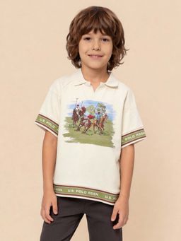 U.S. POLO ASSN. - Kids Boys Graphic Printed Oversized Fit Polo Shirt White