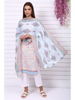 Aurelia - Blue Floral Printed Pure Cotton Dupatta