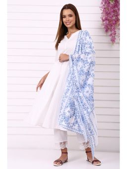 Aurelia - Blue and White Floral Printed Pure Cotton Dupatta