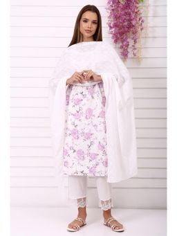 Aurelia - Schiffli Floral Embroidered White Pure Cotton Dupatta