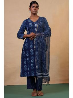 Folksong - Indigo Cotton-Silk Hand Block Printed Dupatta