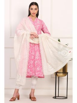 W - Off White Printed Lace Ecru Dupatta