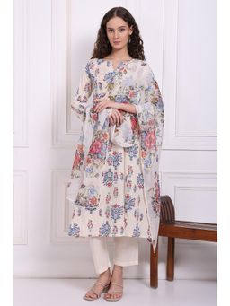 W - Multi-Color Floral Printed Chiffon Dupatta