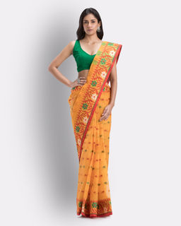 Angoshobha - Woven Cotton Tie Dye Tant Saree In Yellow Red